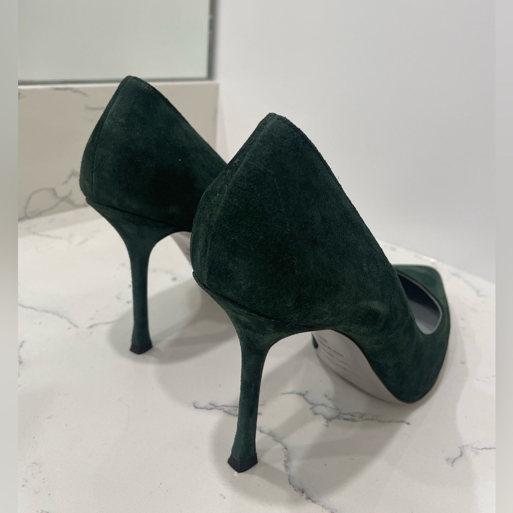 Sergio Rossi Dark Green Suede Pointed Toe Pumps Heels - Picture 4 of 16